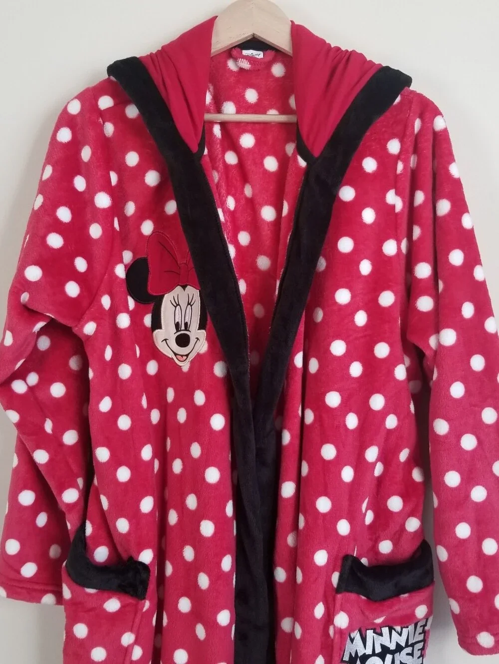 Disney Minnie Mouse Hooded Polka Dot Robe Medium